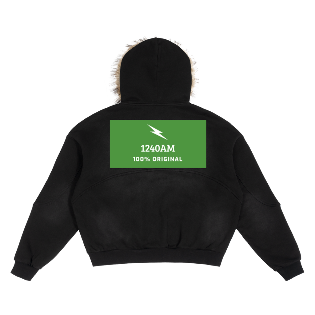 Sun Fade Boxy Detachable Fur Hoodie
