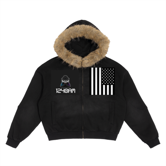 Sun Fade Boxy Detachable Fur Hoodie